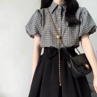 Puff-sleeve Plaid Shirt / Shorts / A-line Skirt