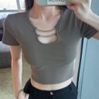 Chain Strap Short-sleeve Cropped T-shirt