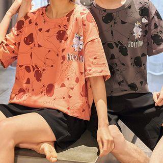 Couple Matching Loungewear Set : Short-sleeve Cow Print Top + Shorts