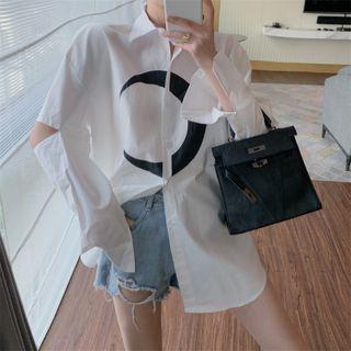 Moon Print Cutout Shirt