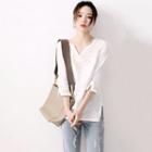 3/4 Sleeveless V-neck Embroidered Blouse
