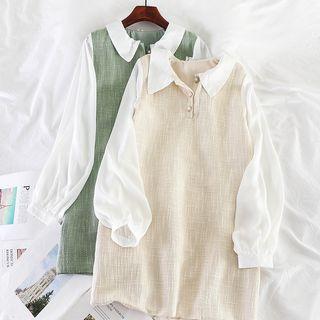 Long-sleeve Chiffon-panel Shift Dress