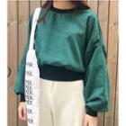Balloon-sleeve Cropped Corduroy Pullover
