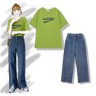 Short-sleeve Lettering T-shirt / Straight-cut Jeans