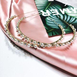 Faux Pearl Rhinestone Headband Gold - One Size