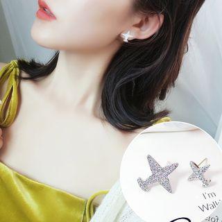 Non-matching Stainless Steel Rhinestone Plane Earring E9155 - Non-matching Rhinestone Plane Earring - One Size