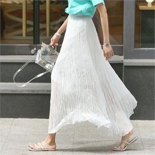 Asymmetric-hem Crinkled Maxi Skirt
