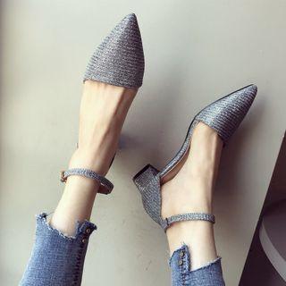 Glittered Block-heel Pumps