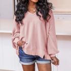 Lantern-sleeve V-neck Sweatshirt