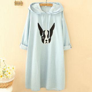 Dog Embroidered Hoodie Dress As Shown In Figure - One Size