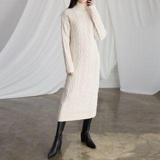 Mock-neck Cable-knit Midi Dress