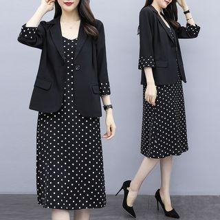 Set: 3/4-sleeve Blazer + Strappy Dotted Midi Dress