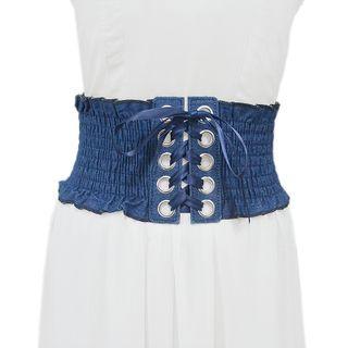 Lace-up Elastic Wide Belt Denim Blue - One Size