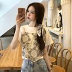 Short-sleeve Cropped T-shirt / Paisley Print Camisole Top