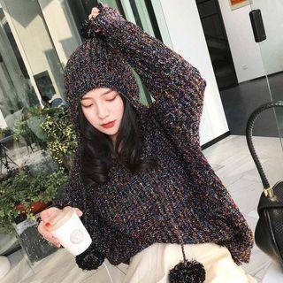Glitter Knit Hoodie Black - One Size