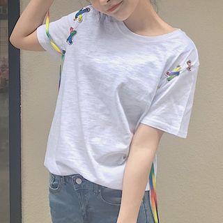 Colorful Lace Up Detail Short-sleeve T-shirt