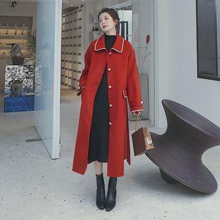 Single Breasted Contrast Trim Long Coat