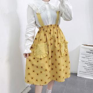 Lace Trim Blouse / Print Jumper Skirt