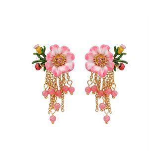 Fashion And Elegant Plated Gold Flower Tassel Enamel Earrings Golden - One Size