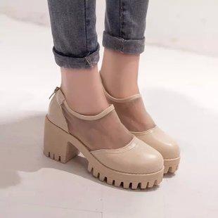 Block Heel Mesh Panel Sandals