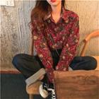 Floral Corduroy Long-sleeve Blouse As Shown In Figure - One Size