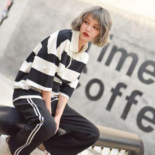 Striped Zip Placket Polo Shirt