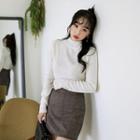 Mock-neck Rib-knit Top In 6 Colors