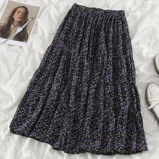 Floral Print A-line Skirt Purple - One Size