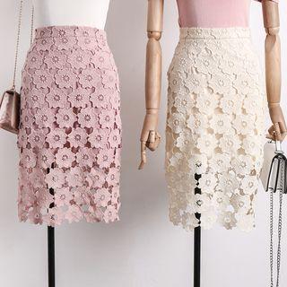 Cutout-lace Pencil Skirt