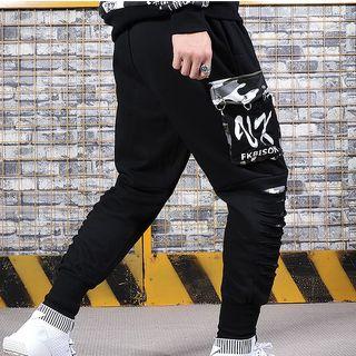 Camo Panel Lettering Cargo Pants