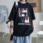 Elbow-sleeve Anime Print T-shirt