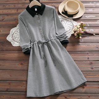 Houndstooth Long-sleeve A-line Shirt Dress