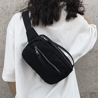 Plain Nylon Zip Belt Bag Black - One Size