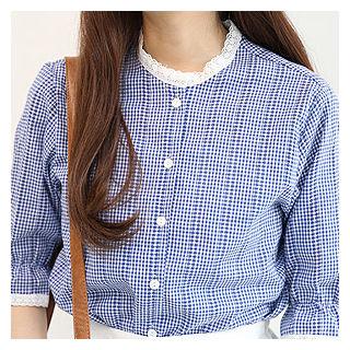 Lace-trim Plaid Blouse