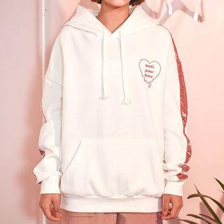 Hooded Lettering Contrast-trim Sweatshirt