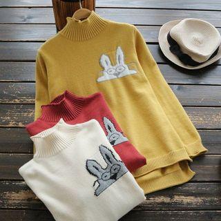 Mock-neck Rabbit-accent Dip-back Sweater