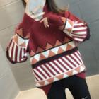 Turtleneck Color Block Patterned Sweater