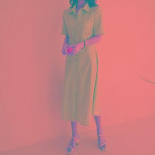 Tie-waist Striped Long Shirtdress