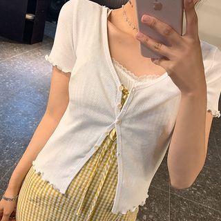 V-neck Lettuce-edge Cardigan