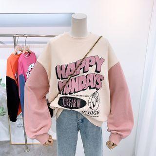 Two-tone Lettering Print Pullover