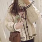 Contrast Trim Cable-knit Buttoned Cardigan Almond - One Size