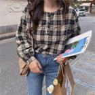 Crewneck Plaid Top As Shown In Figure - One Size