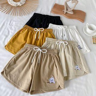 Bear Embroidered Wide-leg Sweat Shorts