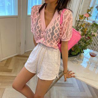 V-neck Cropped Open-knit Cardigan