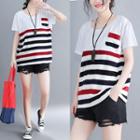 Striped Short-sleeve T-shirt Red & Black Stripes - White - One Size