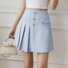 Plain Asymmetrical Pleated Mini Skirt