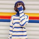 Stripe Turtleneck Long-sleeve Sweater
