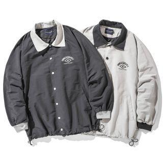 Lettering Drawstring Button Jacket