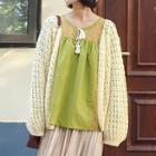 Tasseled Lace Panel Blouse Green - One Size