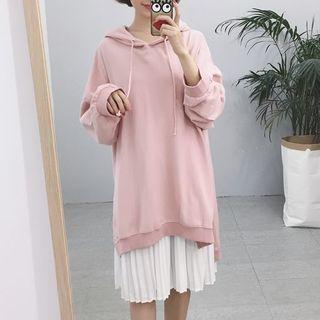 Set: Plain Hoodie + Sleeveless Pleated Dress